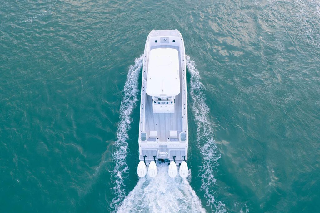 Twin Vee 40' power catamaran bird's eye view.