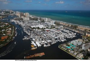 Aerial view of FLIBS Fort Lauderdale International Boat Show.